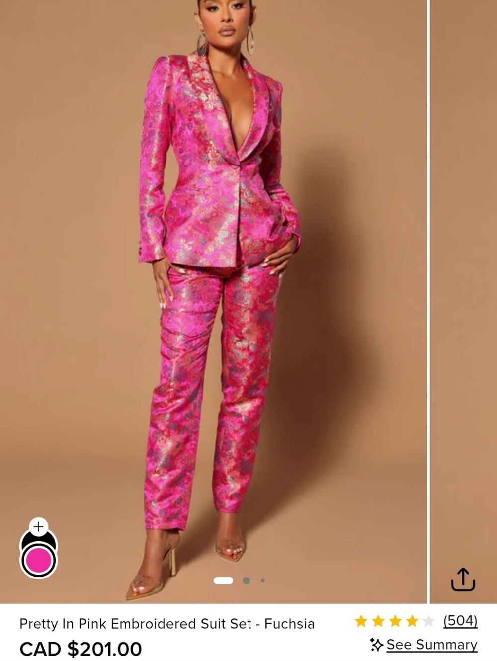 Fashion Nova Fuchsia two piece pant suit in size S
